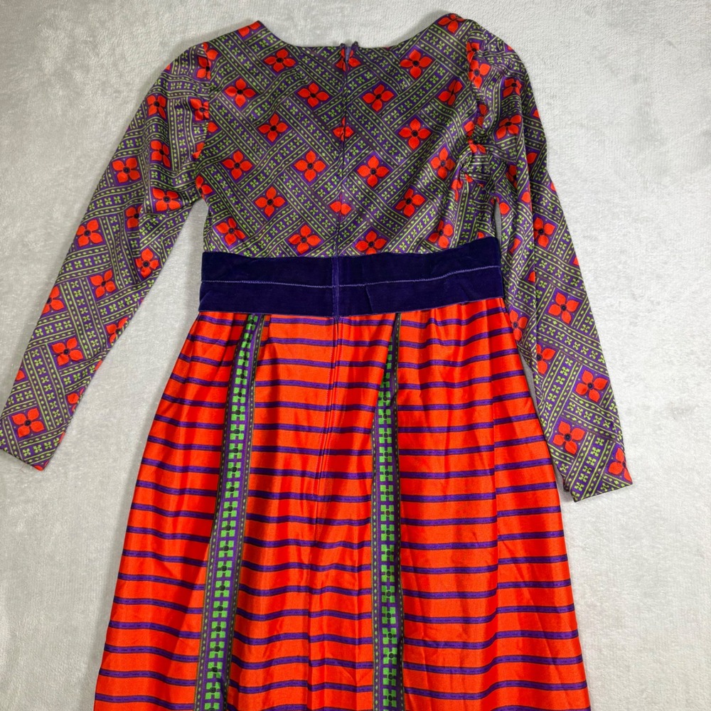 Vintage Eyeful Maxi Dress Psychedelic Floral Geometric Orange Purple ILGWU 8 - Picture 6 of 8